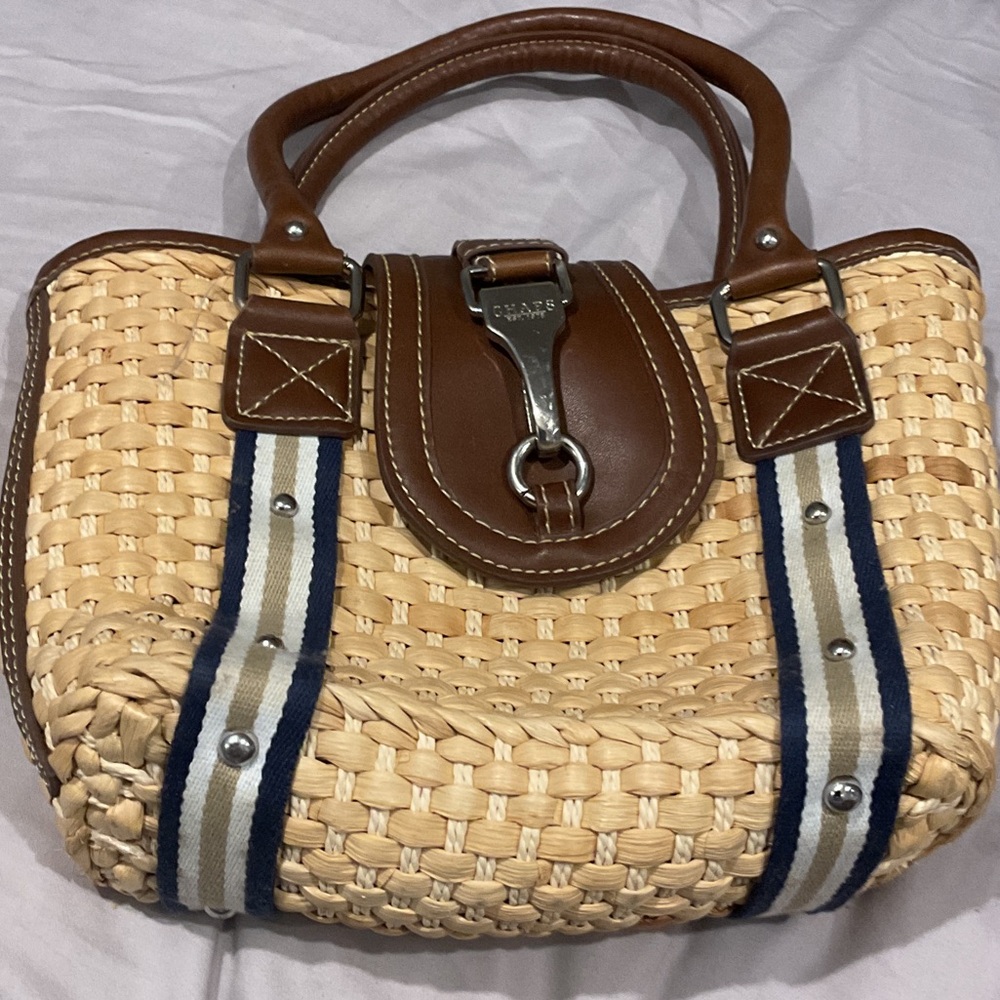 Chaps Tan and Brown Woven Satchel